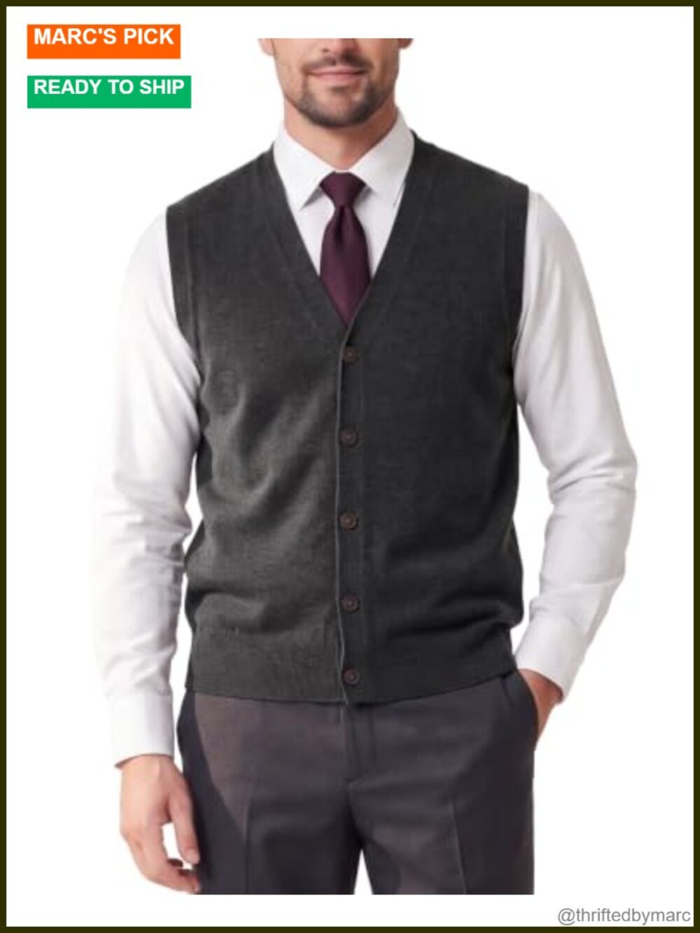 Kallspin 100% Merino Wool Button Up Sweater Vest V Neck Sleeveless Cardigan Men